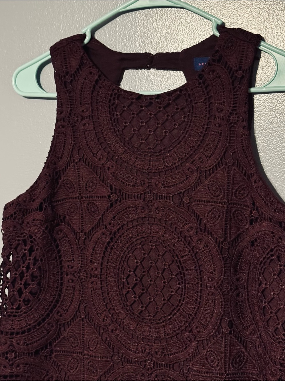 Aeropostale Burgundy Crochet Lace Open Racerback Dress
